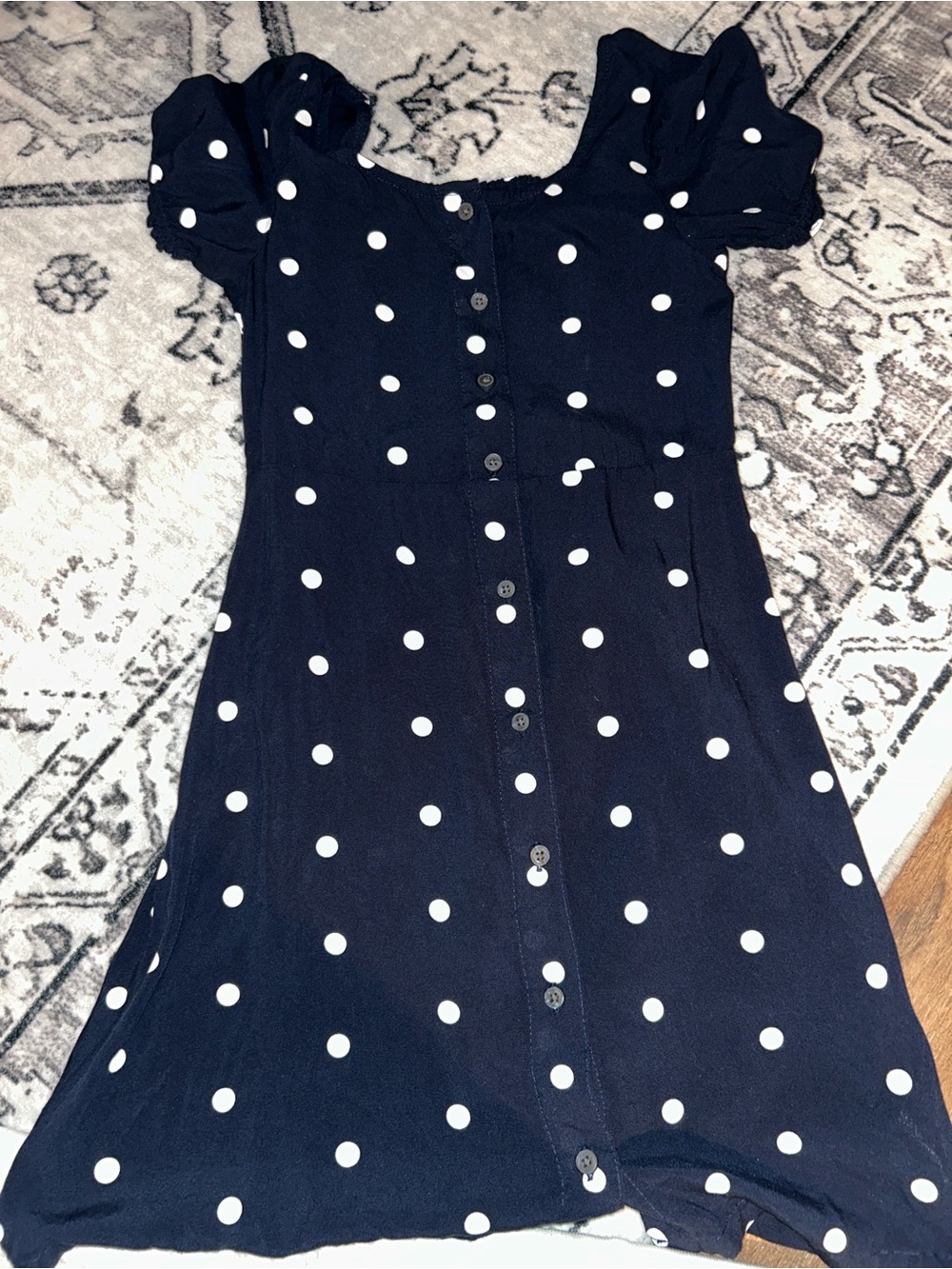 Old Navy Girls Navy Blue Polka Dot Button-Front Dress